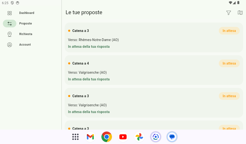 Schermata proposte dell'app INTERSCAMBIO su tablet